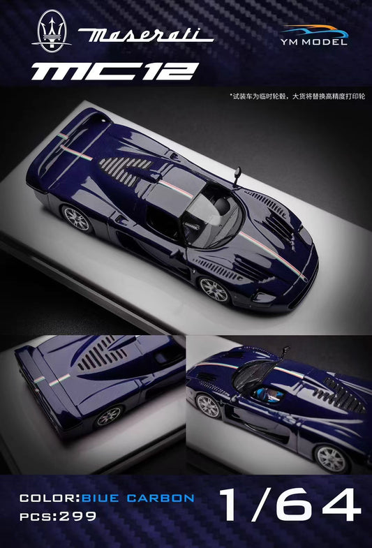 [Premium Resin Model] YM Model 1:64 Maserati MC12 Stradale Carbon Blue with Italian Stripes Limited 299 Pieces