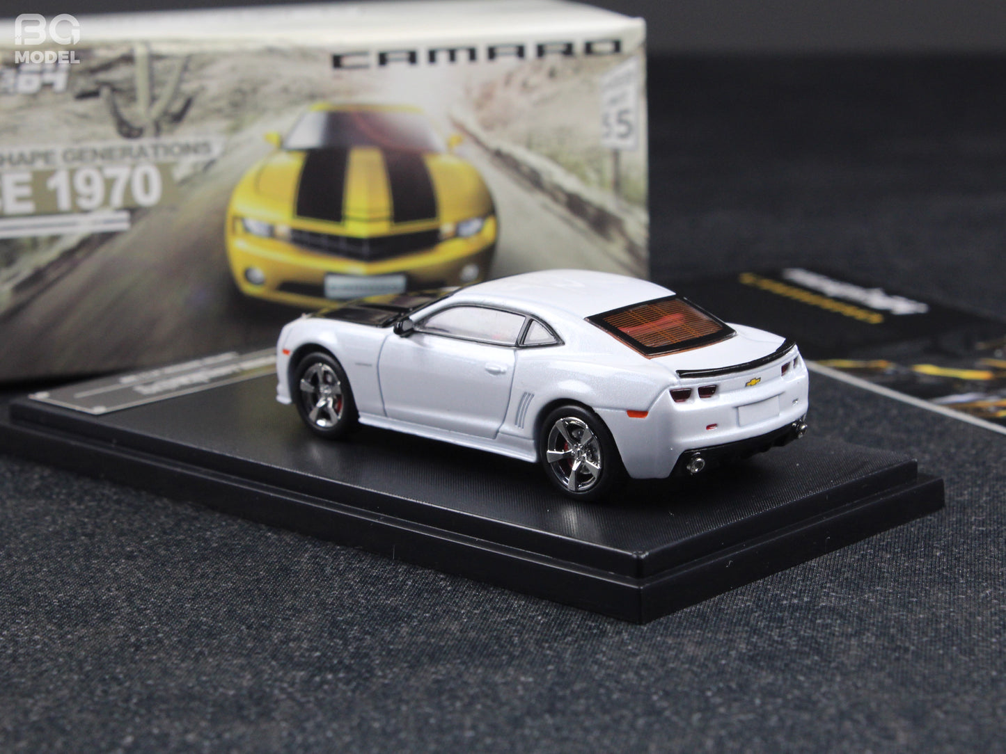 Fine Works 1:64 Chevrolet Camaro Transformers Pearl White Black Hood Openable Front Hood Detailed Engine with Extra Wheels Limited 500 Pieces