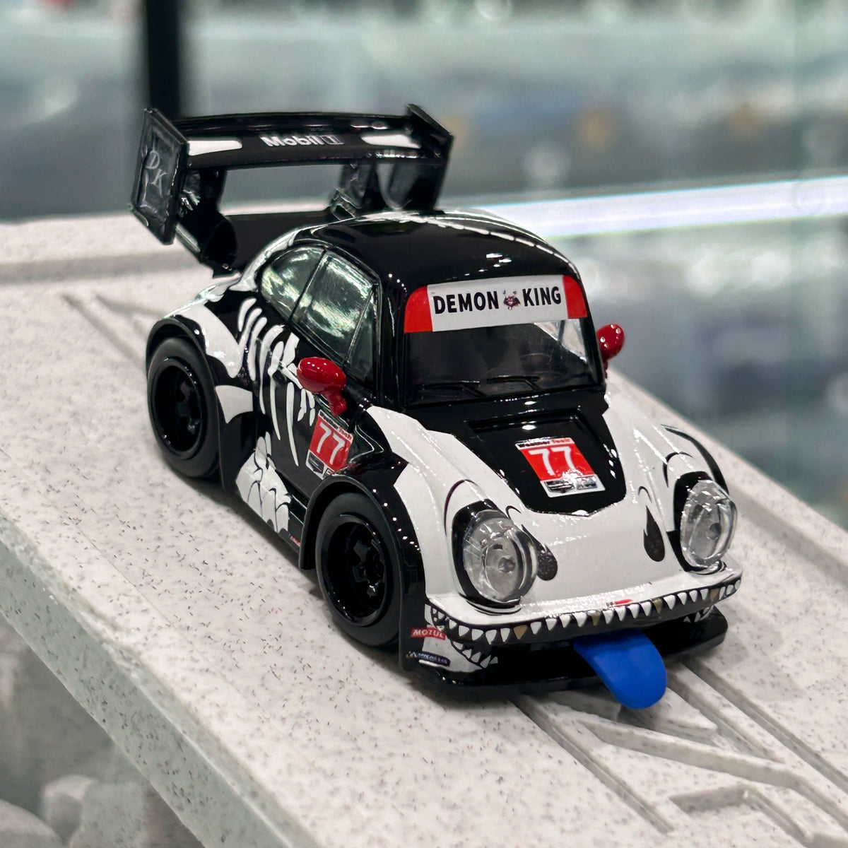 Demon King Auto 1:64 RWB 930 Skeleton Rexy Dinosaur Cute Q Car in Premium Box Packaging (Random Tongue Colour)