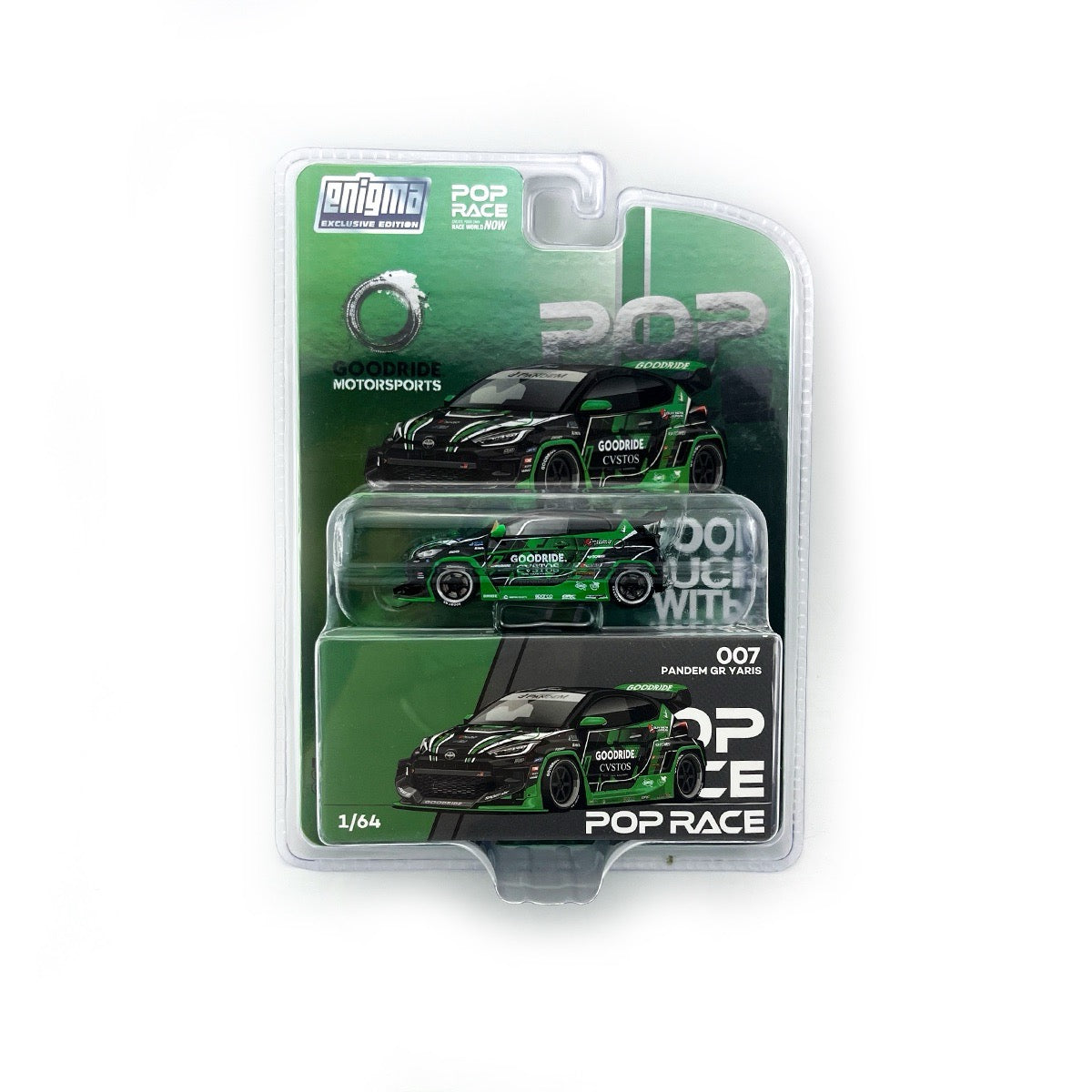 Pop Race X Enigma 1:64 Toyota GR GR Yaris Pandem Rocket Bunny Custom Goodride Green Black in Blister Packaging (PRE007)