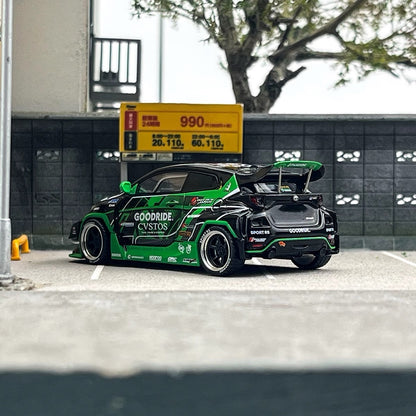 Pop Race X Enigma 1:64 Toyota GR GR Yaris Pandem Rocket Bunny Custom Goodride Green Black in Blister Packaging (PRE007)