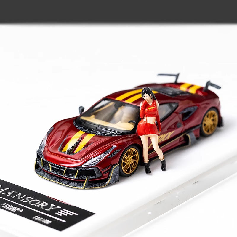 Aurora Model 1:64 Ferrari F8 F8XX Mansory Custom Metallic Red with Model Girl Figure