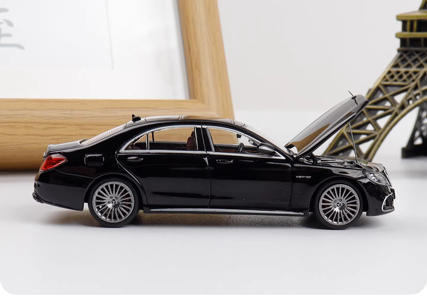 Rhino Model 1:64 Mercedes Benz AMG S63 S-Class MK6 W222 Black with Normal Wheels Normal Stance Openable Front Hood Detailed Engine