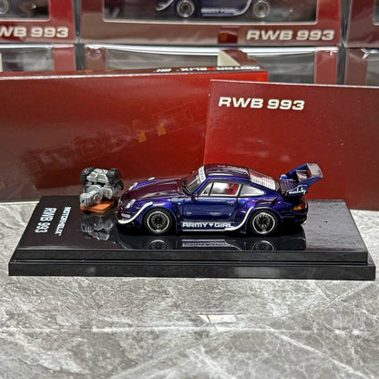 Motorhelix 1:64 RWB 993 Army Girl Purple Includes Magnetic Air-Cooled Engine Display Model