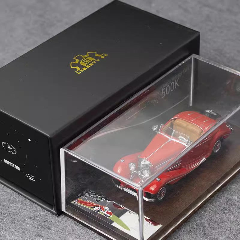 Liberty64 1:64 Mercedes-Benz 500K (W29) White (Flocked Foot Pads, Hardware Details, Wooden Platform + Acrylic Transparent Box + Flip-Top Gift Box Packaging)