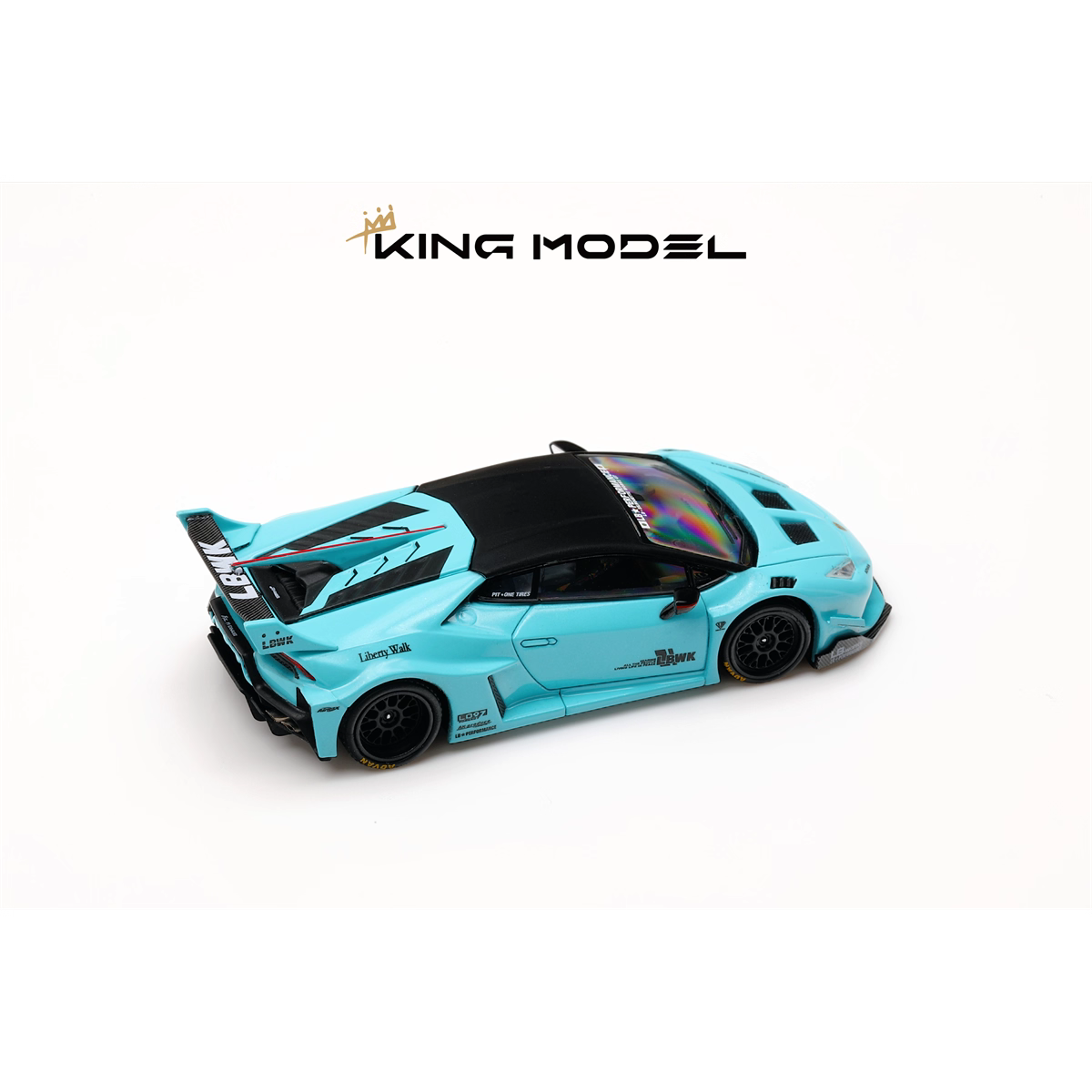 King Model 1:64 Lamborghini Huracan LP610-4 LBWK Wide Body Custom Openable Engine Hood Detailed Engine - Metallic Tiffany Blue