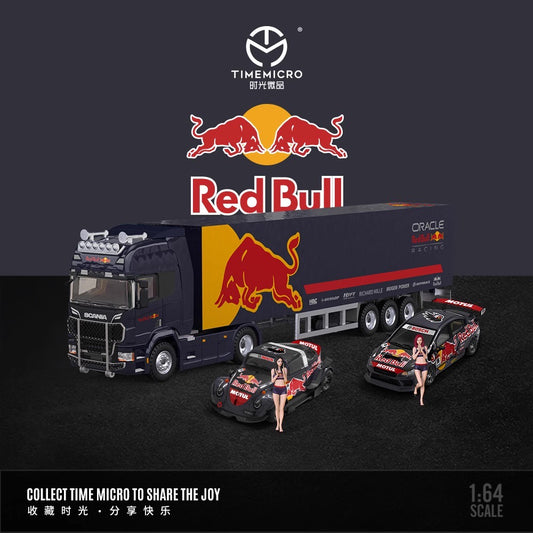 Time Micro 1:64 Scania Container Truck Red Bull Racing Edition + Subaru WRX STI + Volkswagen Beetle +2 Figures Full Set