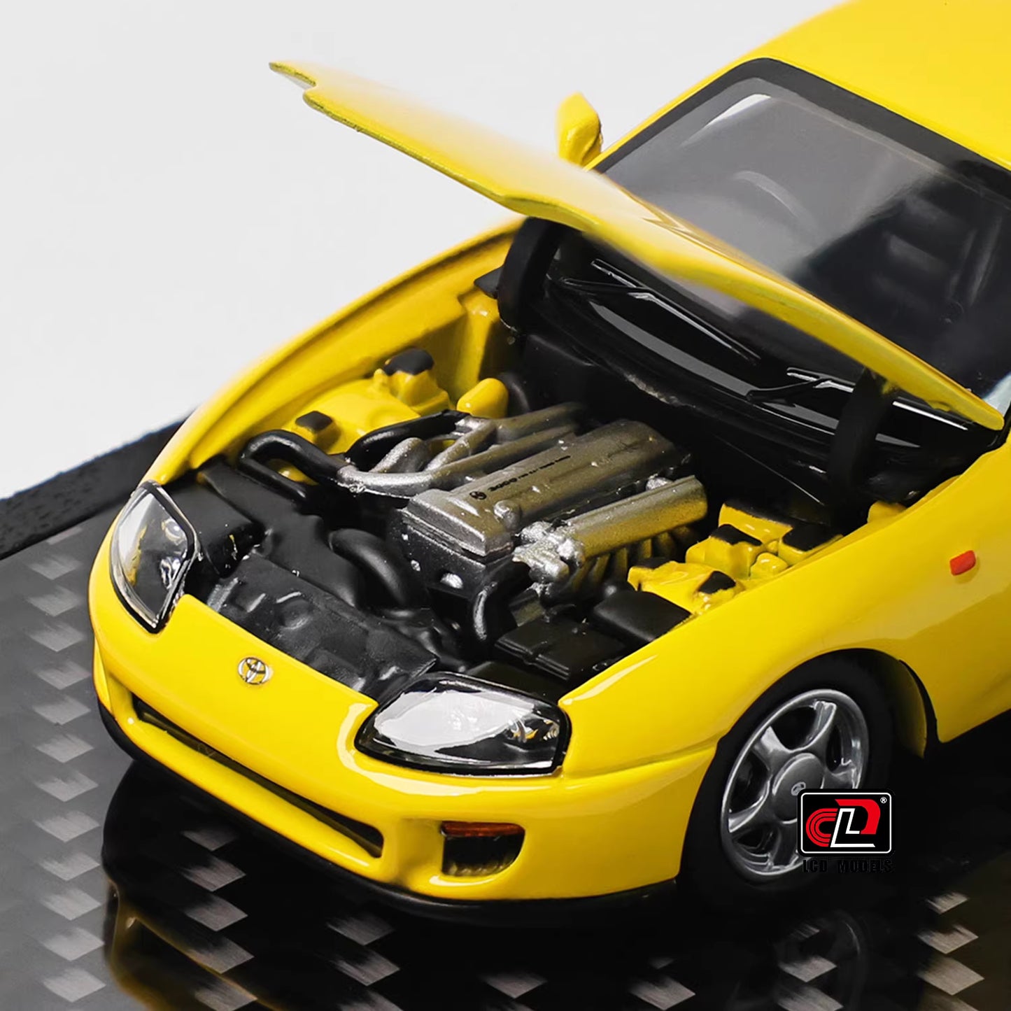 LCD 1:64 Toyota Supra Mk4 A80 Yellow Official Licensed Openable Front Hood Detailed Engine