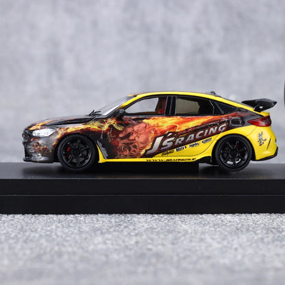 Motorhelix Senior Series 1:64 Honda Civic Type-R FL5  J's Racing Custom Black & Yellow Openable Front Engine Hood - Honda J's Racing Official Licensed