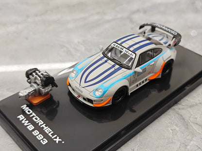 Motorhelix 1:64 RWB 993 Motozolo Grey Includes Magnetic Air-Cooled Engine Display Model