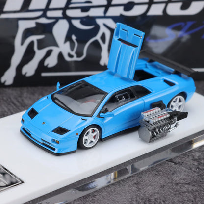 Micro Turbo 1:64 Lamborghini Diablo SV Metallic Blue CHobby Expo China 2026 Special Edition (Foldable Pop Up Head Lights + Opening Hood + Engine Part + Exhaust Details + Attachment)