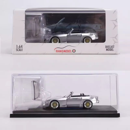 Rhino Model 1:64 Honda S2000 AP2 Convertible Wide Body Silver Openable Front Hood Detailed Engine with Extra Hard Roof for Replacement