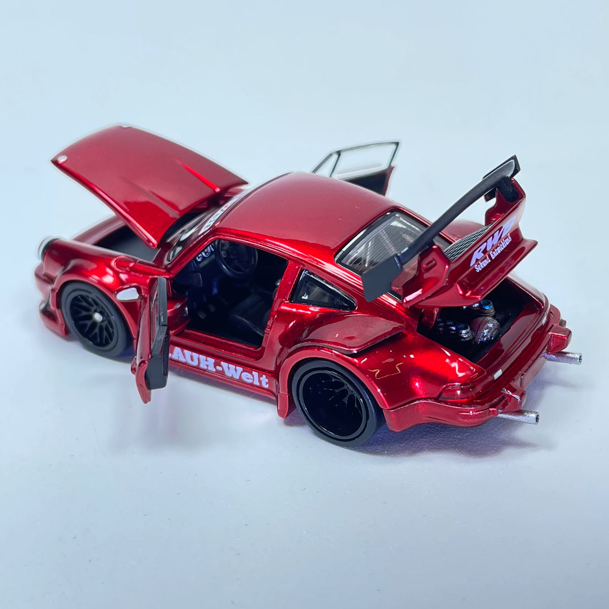 FG 1:64 RWB 930 Wide Body GT Wing Transparent Red Openable Front Rear Hoods and All Doors