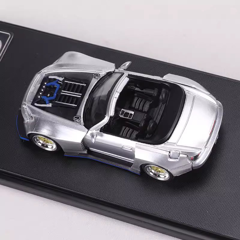 Rhino Model 1:64 Honda S2000 AP2 Convertible Wide Body Silver Openable Front Hood Detailed Engine with Extra Hard Roof for Replacement