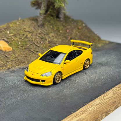 Motorhelix 1:64 Honda Mugen Integra Type-R DC5 Phoenix Yellow Openable Front Hood Detailed Engine - Honda & Mugen Duel Official Licensed