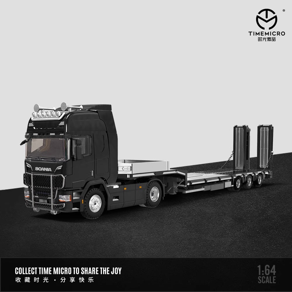 Time Micro 1:64 Scania Flat Bed Trailer Transporter Truck Black
