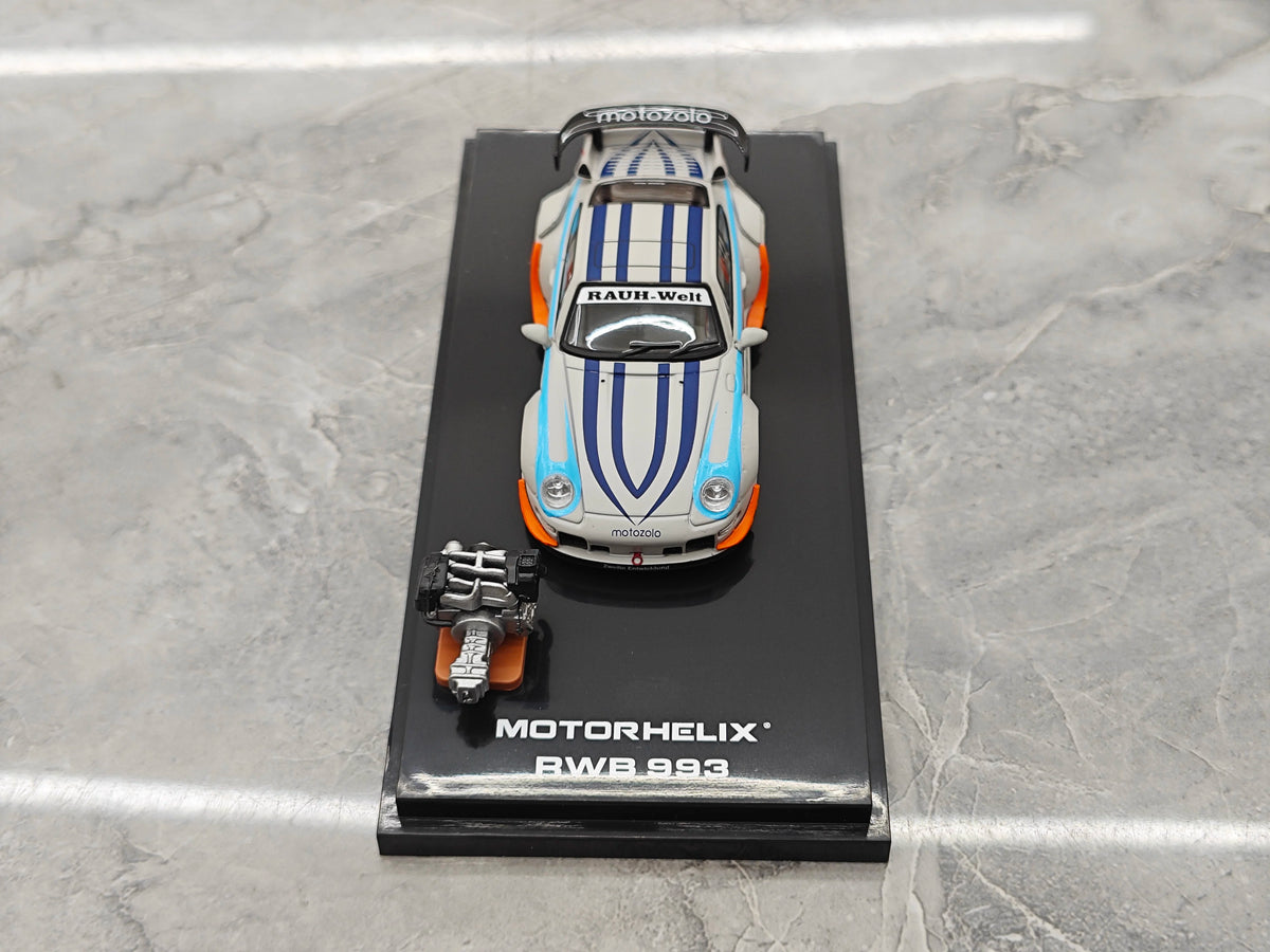 Motorhelix 1:64 RWB 993 Motozolo Grey Includes Magnetic Air-Cooled Engine Display Model