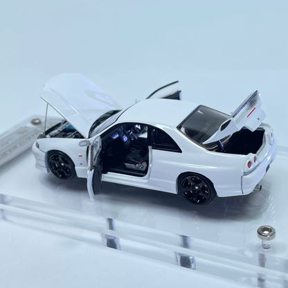 Focal Horizon 1:64 GT-R R33 Skyline BCNR33 Original White with Decal Stickers (ALL OPEN Doors and Hoods with Detailed Engine) Premium Case and Box Packaging