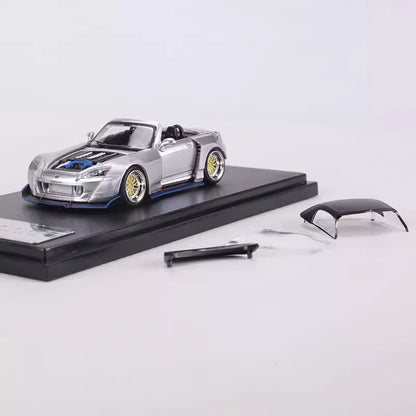 Rhino Model 1:64 Honda S2000 AP2 Convertible Wide Body Silver Openable Front Hood Detailed Engine with Extra Hard Roof for Replacement