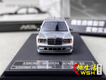 HKM 1:64 Mercedes-Benz 190E W201 2.5-16 EVO II Restmod Custom GT Silver Limited 999 Pieces