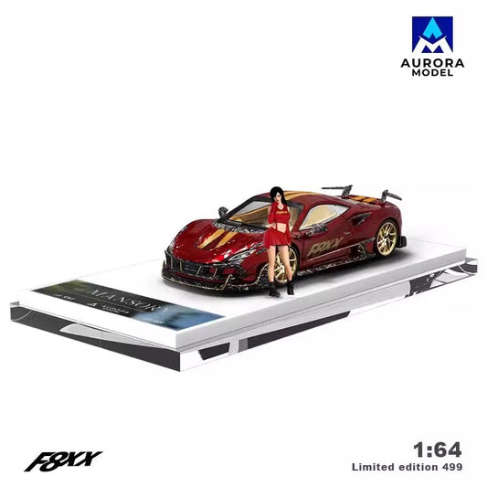 Aurora Model 1:64 Ferrari F8 F8XX Mansory Custom Metallic Red with Model Girl Figure