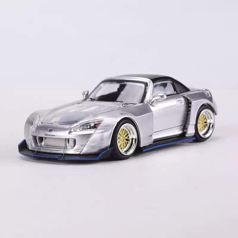Rhino Model 1:64 Honda S2000 AP2 Convertible Wide Body Silver Openable Front Hood Detailed Engine with Extra Hard Roof for Replacement