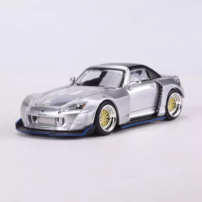 Rhino Model 1:64 Honda S2000 AP2 Convertible Wide Body Silver Openable Front Hood Detailed Engine with Extra Hard Roof for Replacement