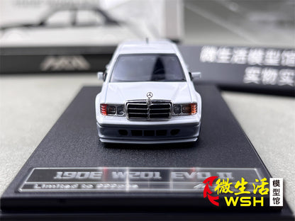 HKM 1:64 Mercedes-Benz 190E W201 2.5-16 EVO II Restmod Custom Gloss White Limited 999 Pieces