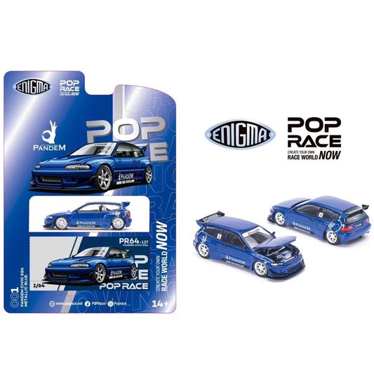 Pop Race X Enigma 1:64 Honda Civic EG6 Mk5 Pandem Rocket Bunny Metallic Blue in Blister Packaging (PRE001)