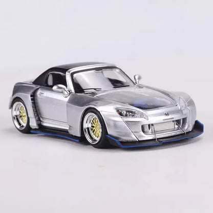 Rhino Model 1:64 Honda S2000 AP2 Convertible Wide Body Silver Openable Front Hood Detailed Engine with Extra Hard Roof for Replacement