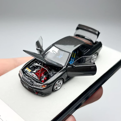 PGM 1:64 Nissan Skyline GT-R R32 Metallic Grey Openable Doors Front Hood Rear Bonnet (Normal Rectangle Box Edition)