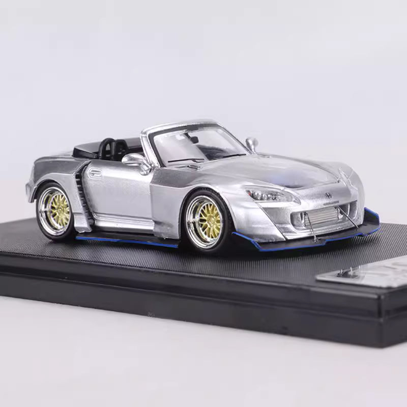 Rhino Model 1:64 Honda S2000 AP2 Convertible Wide Body Silver Openable Front Hood Detailed Engine with Extra Hard Roof for Replacement