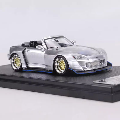 Rhino Model 1:64 Honda S2000 AP2 Convertible Wide Body Silver Openable Front Hood Detailed Engine with Extra Hard Roof for Replacement