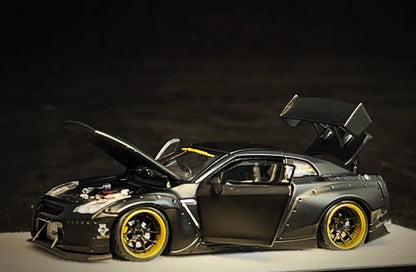 PGM 1:64 Nissan Skyline GT-R R35 Pandem Rocket Bunny Matt Black with Separated Display Engine Limited 999 Pieces (Normal Rectangle Box Edition)