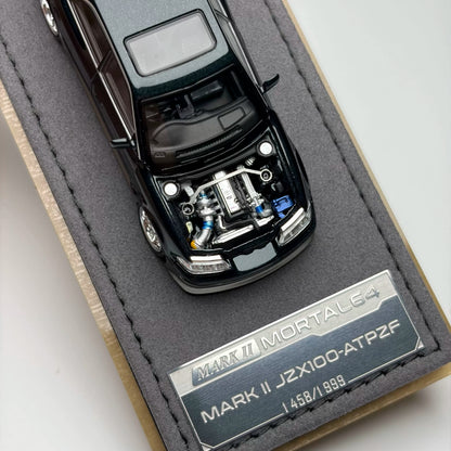 Mortal 1:64 The Ridge Mark II JZX100 Dark Green Metallic / Gun Metallic Openable Front Hood Detailed Engine in Premium Box Packaging