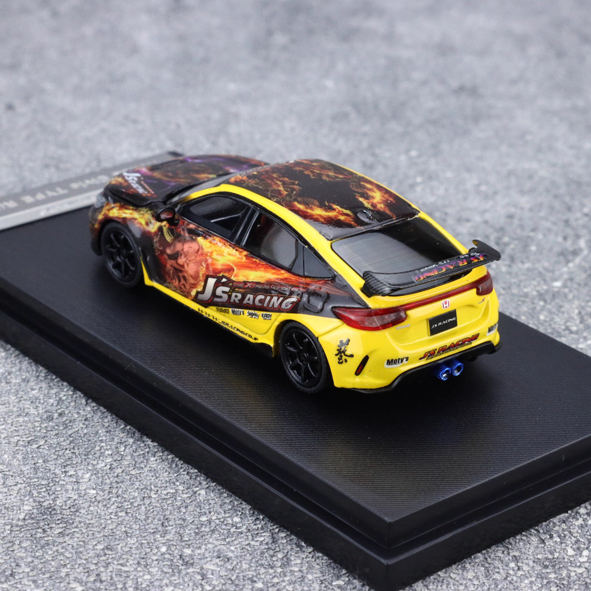 Motorhelix Senior Series 1:64 Honda Civic Type-R FL5  J's Racing Custom Black & Yellow Openable Front Engine Hood - Honda J's Racing Official Licensed