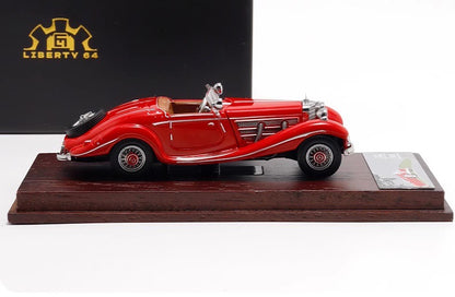 Liberty64 1:64 Mercedes-Benz 500K (W29) Red (Flocked Foot Pads, Hardware Details, Wooden Platform + Acrylic Transparent Box + Flip-Top Gift Box Packaging)