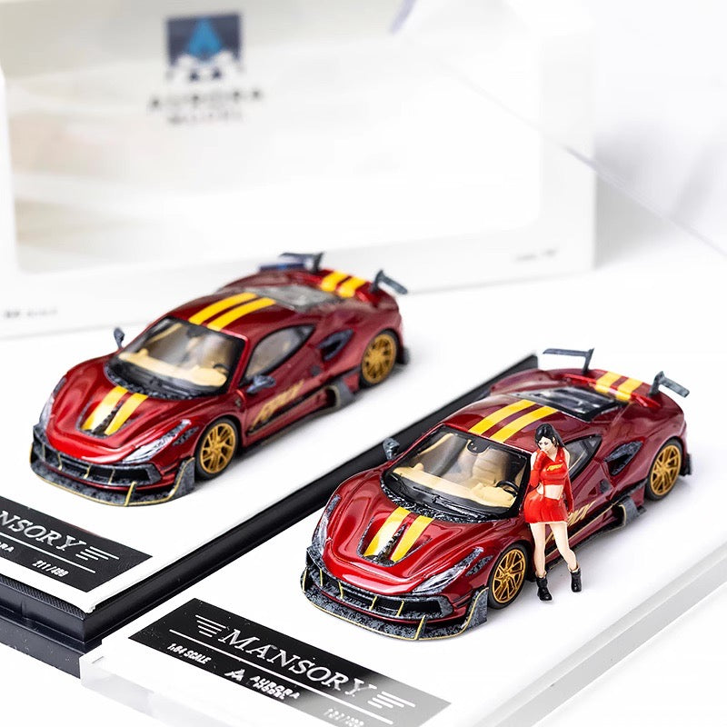 Aurora Model 1:64 Ferrari F8 F8XX Mansory Custom Metallic Red with Model Girl Figure
