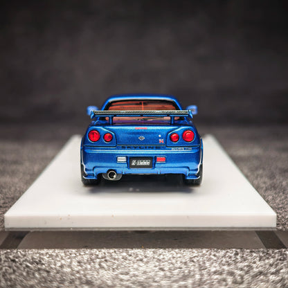 Motorhelix 1:64 Nissan Skyline GT-R R34 Nismo Z-Tune Bayside Blue Openable Front Hood Detailed Engine Official Licensed (Premium Box Packaging)