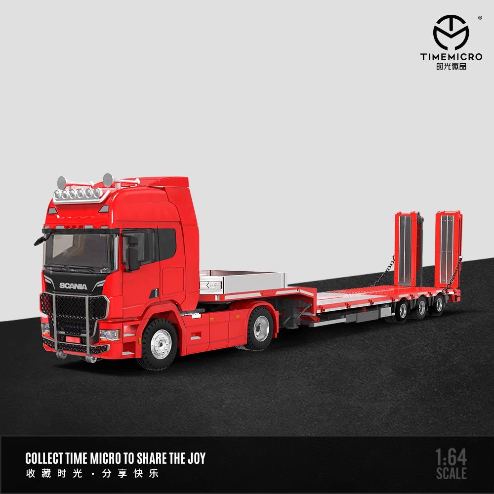 Time Micro 1:64 Scania Flat Bed Trailer Transporter Truck Red
