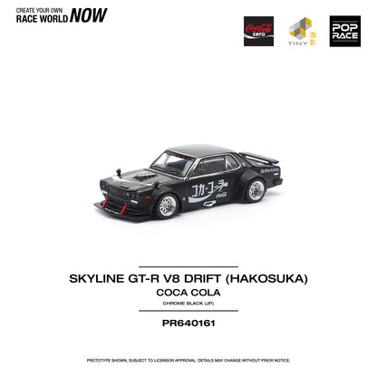 Pop Race 1:64 Nissan Skyline GT-R KPGC10 V8 Drift Hakosuka Coca Cola Chrome Black (JP) Opening Front and Rear Detailed Engine (PR640161)