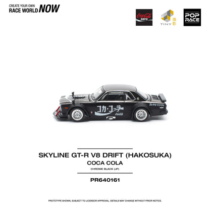 Pop Race 1:64 Nissan Skyline GT-R KPGC10 V8 Drift Hakosuka Coca Cola Chrome Black (JP) Opening Front and Rear Detailed Engine (PR640161)