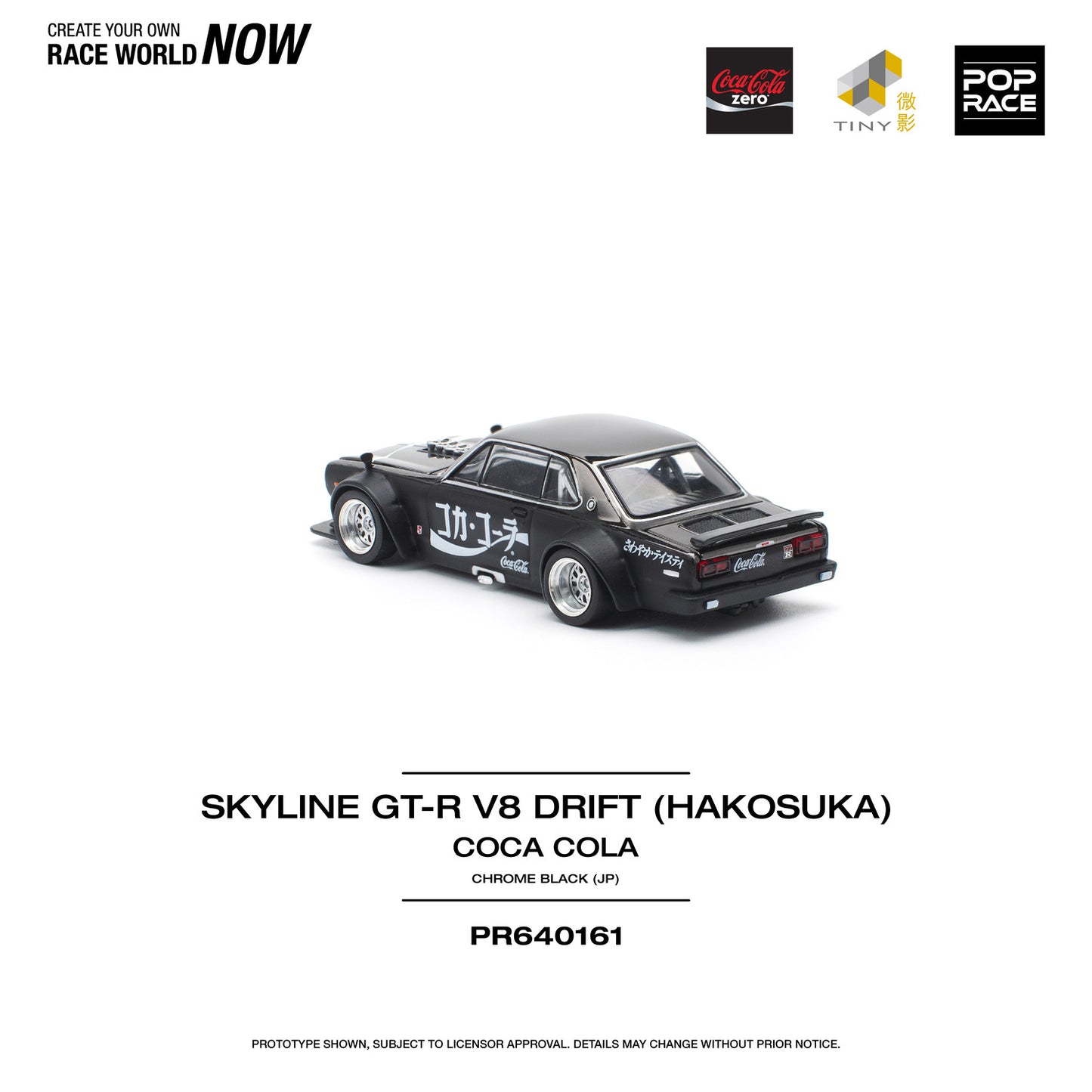 Pop Race 1:64 Nissan Skyline GT-R KPGC10 V8 Drift Hakosuka Coca Cola Chrome Black (JP) Opening Front and Rear Detailed Engine (PR640161)