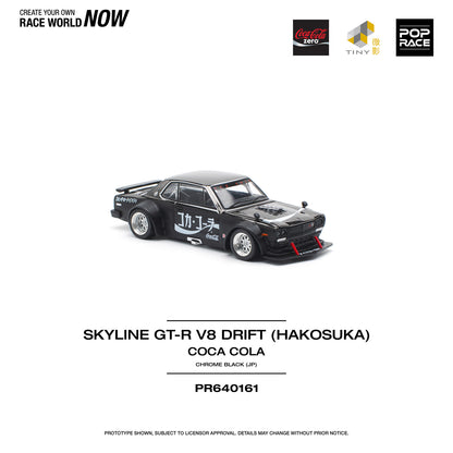 Pop Race 1:64 Nissan Skyline GT-R KPGC10 V8 Drift Hakosuka Coca Cola Chrome Black (JP) Opening Front and Rear Detailed Engine (PR640161)