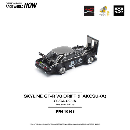 Pop Race 1:64 Nissan Skyline GT-R KPGC10 V8 Drift Hakosuka Coca Cola Chrome Black (JP) Opening Front and Rear Detailed Engine (PR640161)