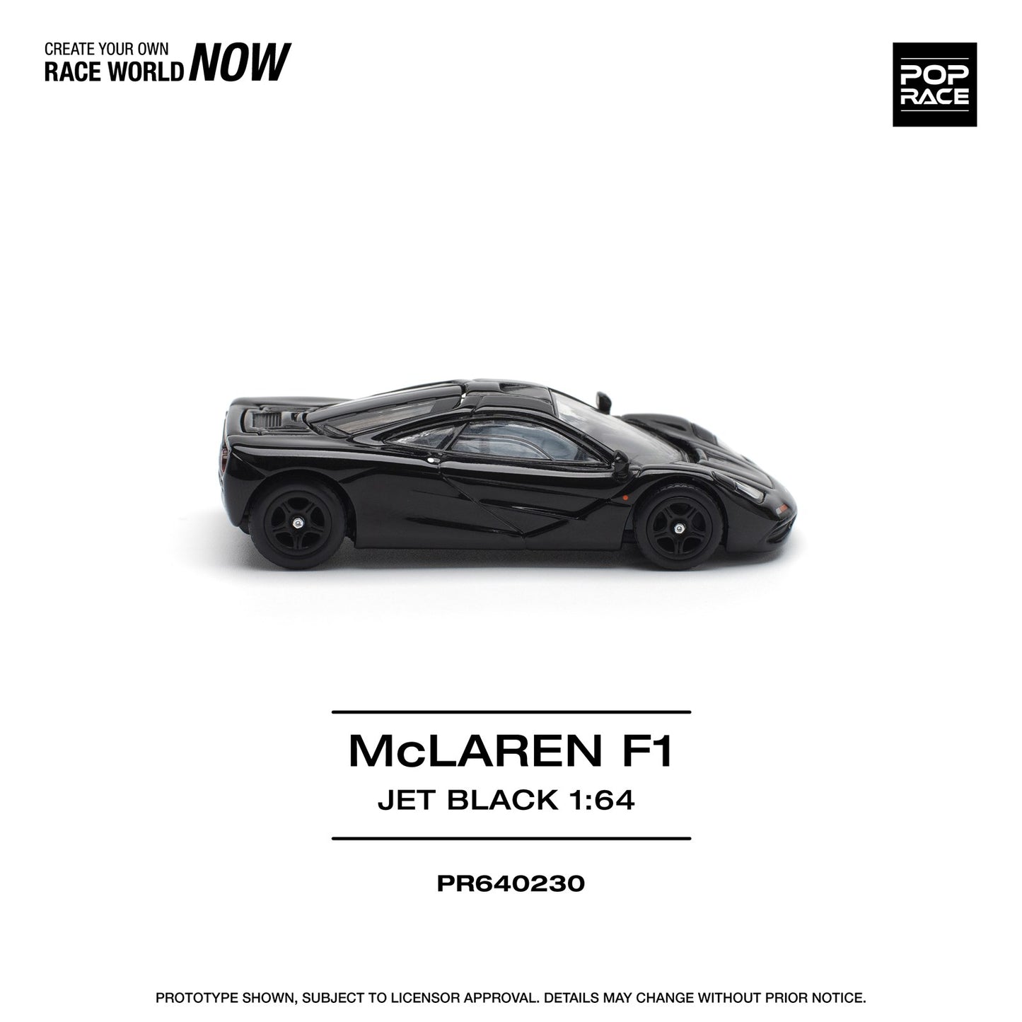 Pop Race 1:64 McLaren F1 Jet Black Opening Rear Hatch Detailed Engine (PR640230)