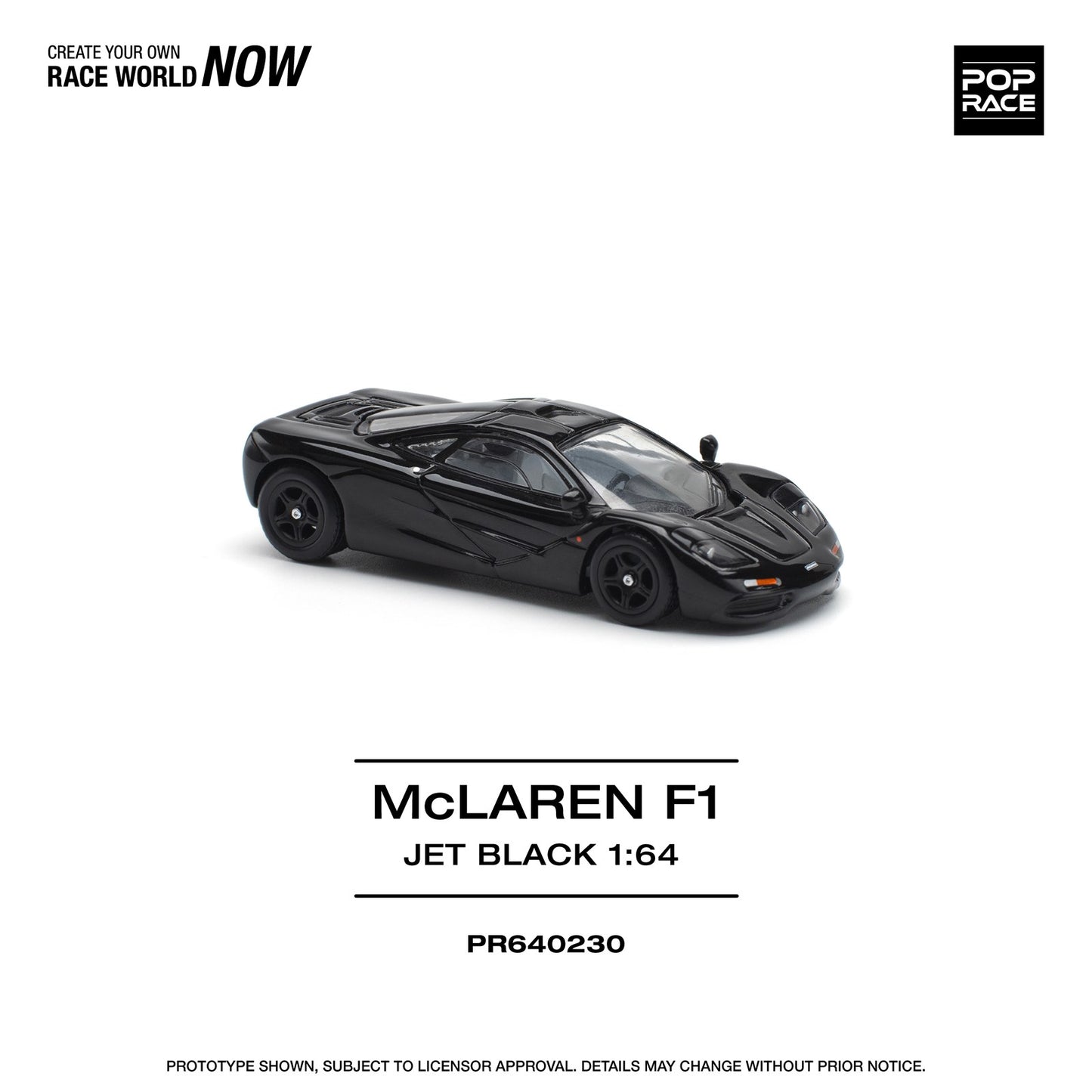 Pop Race 1:64 McLaren F1 Jet Black Opening Rear Hatch Detailed Engine (PR640230)