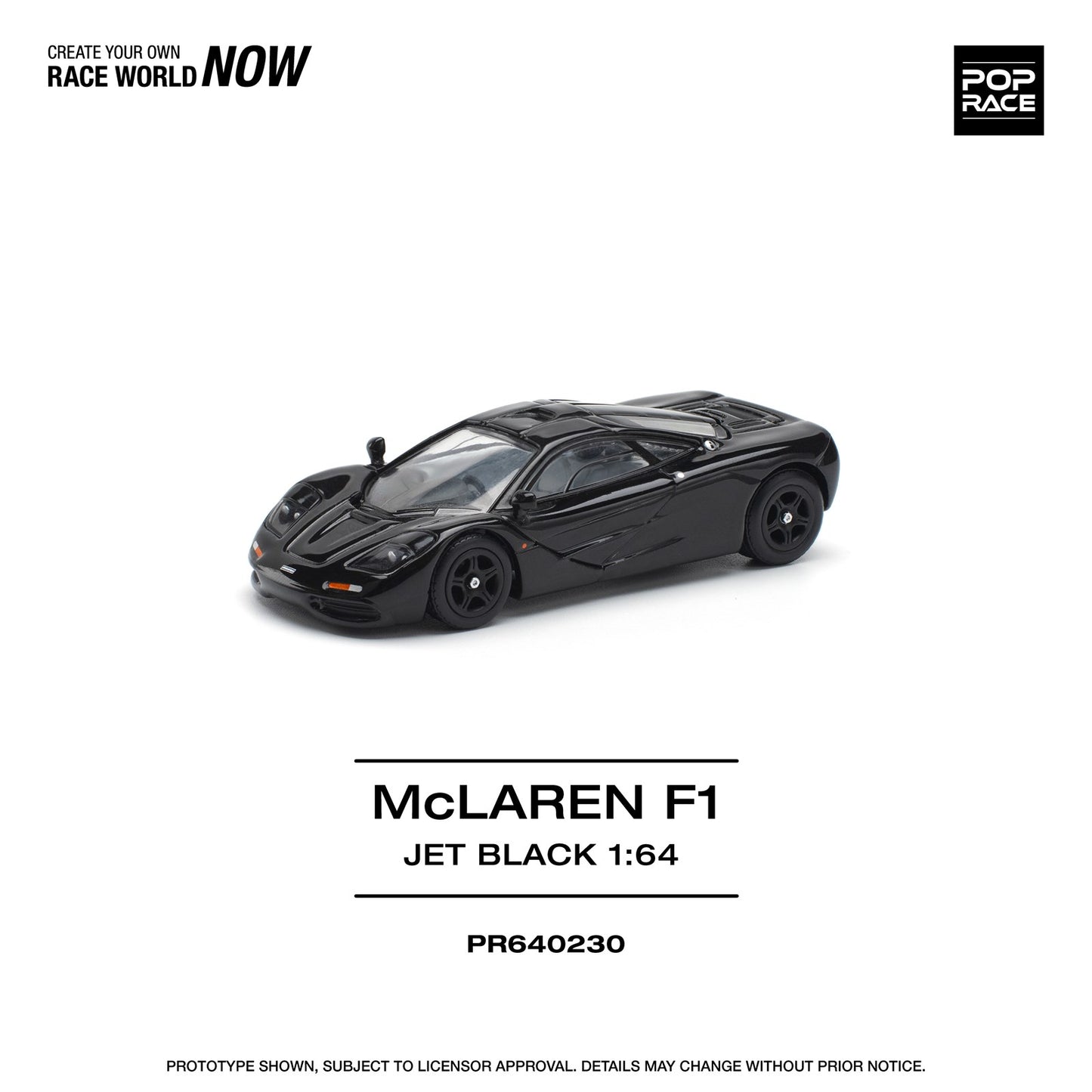Pop Race 1:64 McLaren F1 Jet Black Opening Rear Hatch Detailed Engine (PR640230)