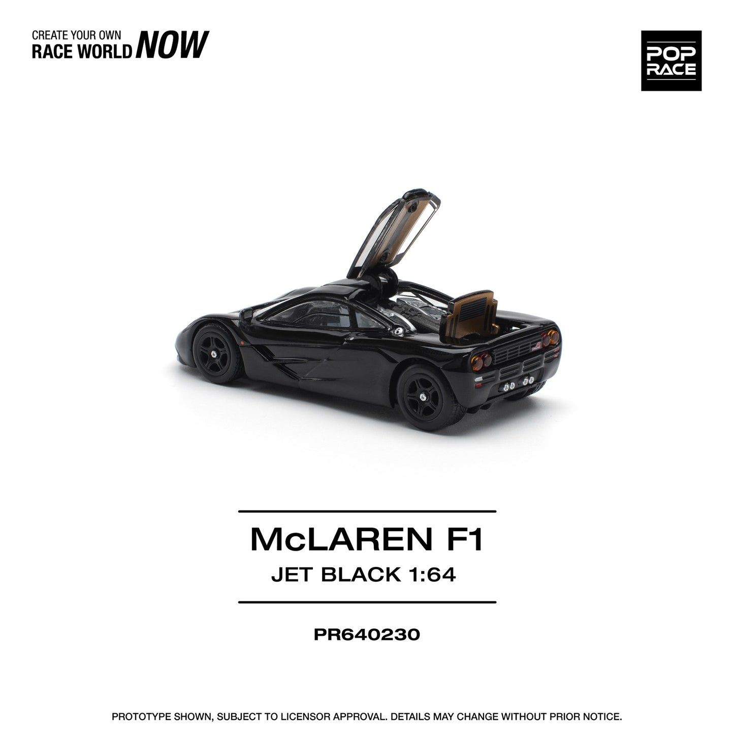 Pop Race 1:64 McLaren F1 Jet Black Opening Rear Hatch Detailed Engine (PR640230)