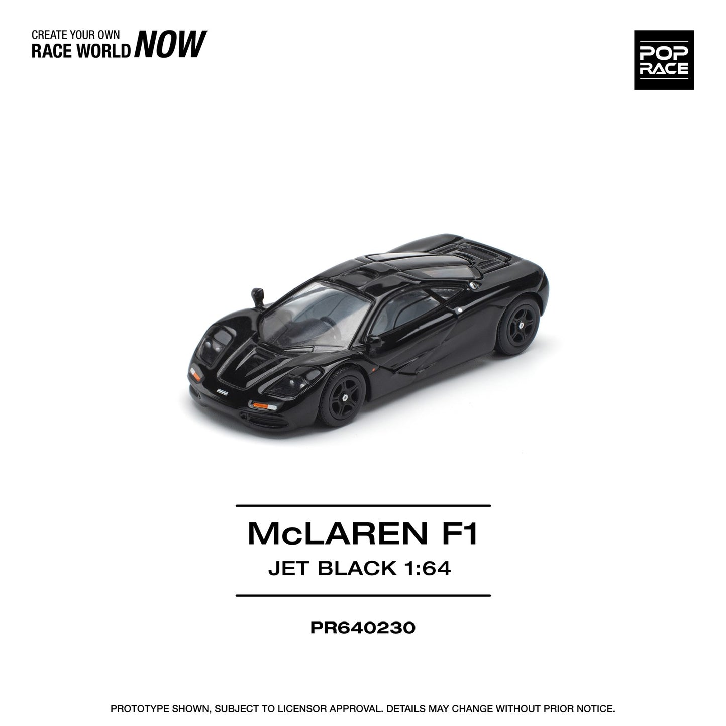 Pop Race 1:64 McLaren F1 Jet Black Opening Rear Hatch Detailed Engine (PR640230)